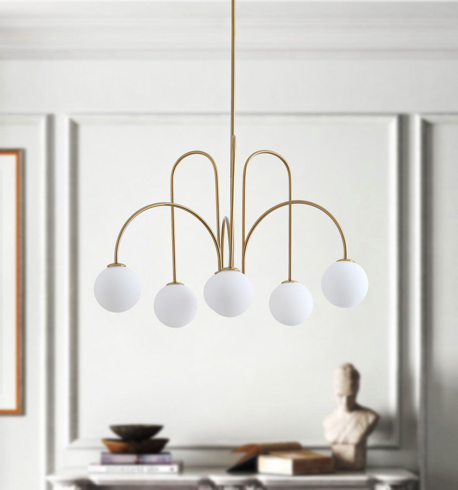Modern Gold 6-Light White Ball Glass Style Pendant Light