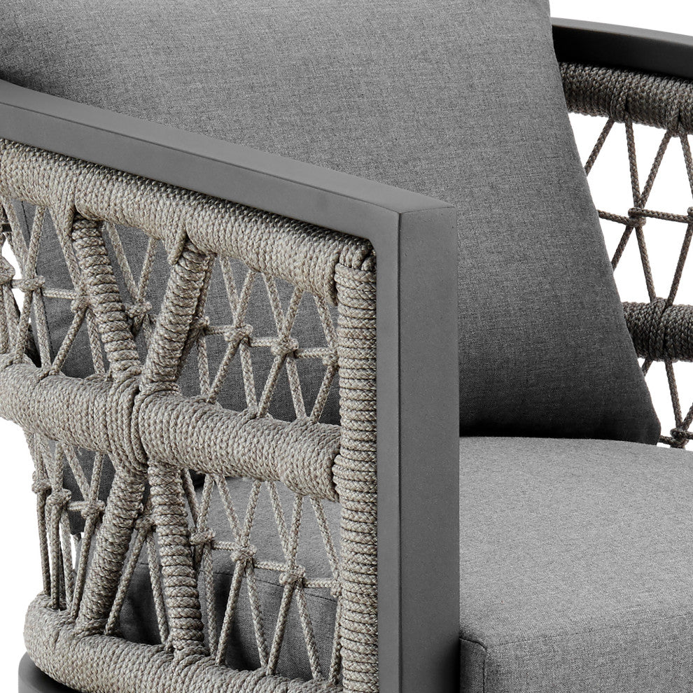 Zella Outdoor Patio 7-Piece Dining Set, Aluminum Light Gray Rope/Cushions