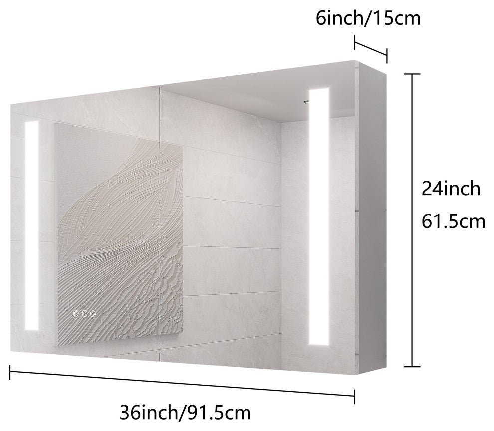 36" Surface Mount Aluminum Medicine Cabinet with Double Door and LED Lights