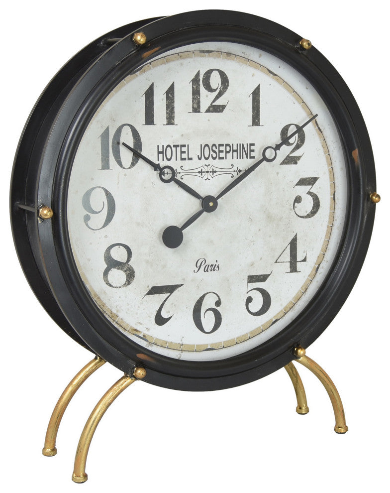 Plutus Brands Metal Table Clock, Black Metal