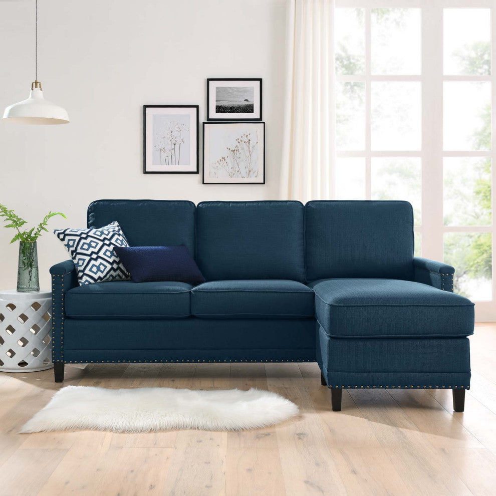 Sofa, Fabric, Navy Blue, Modern, Living Lounge Room Hotel Lobby Hospitality