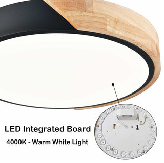 Modern LED Flush Mount Ceiling Light 2-Pack,Black and Wood Finish
