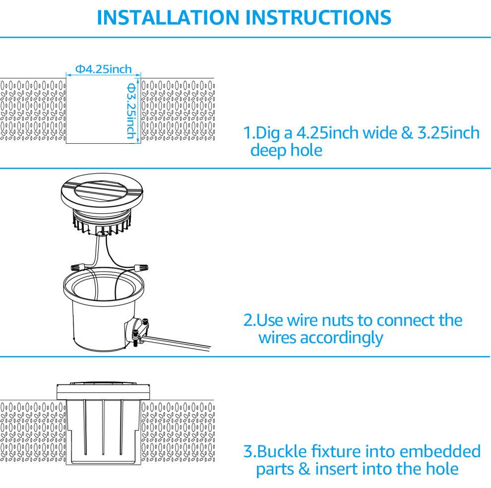 6-Pack 6W Low Voltage Hardwired Inground LED Well Light, 3000K