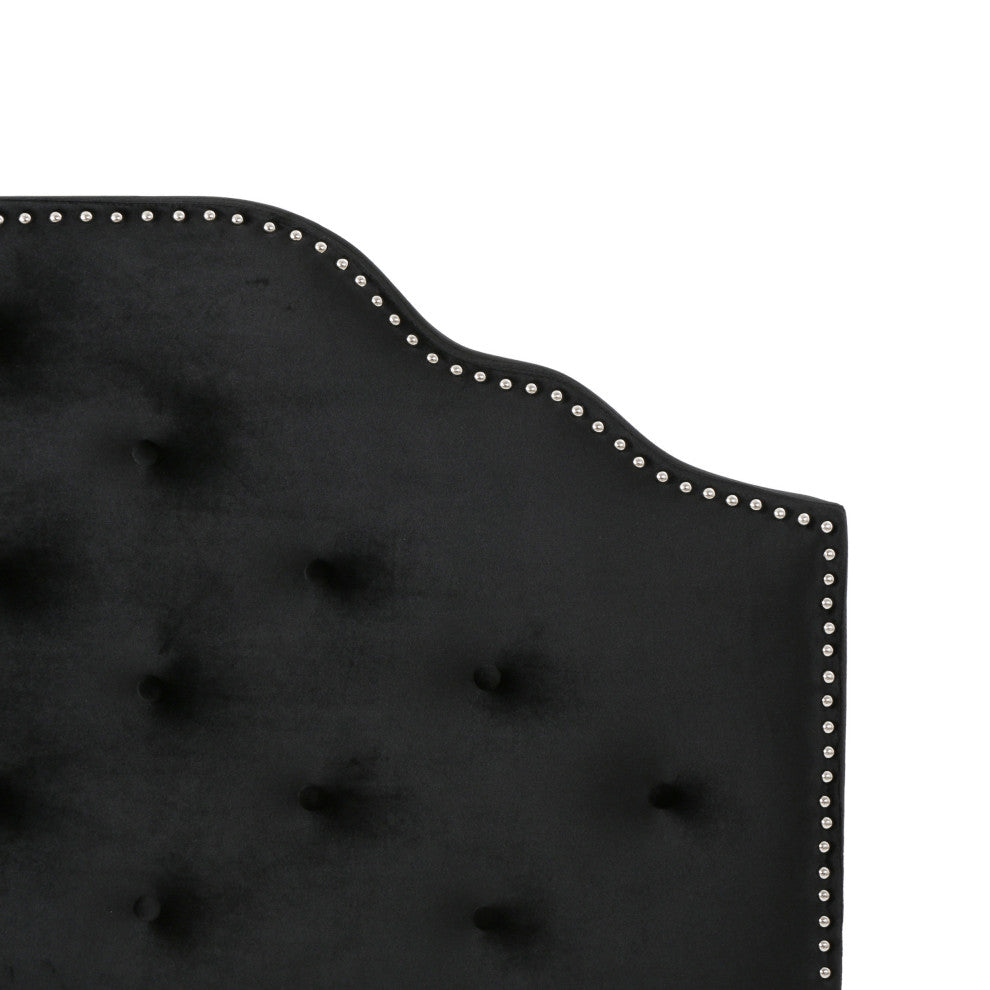 GDF Studio Falcon Tufted New Velvet Queen/Full Headboard, Black