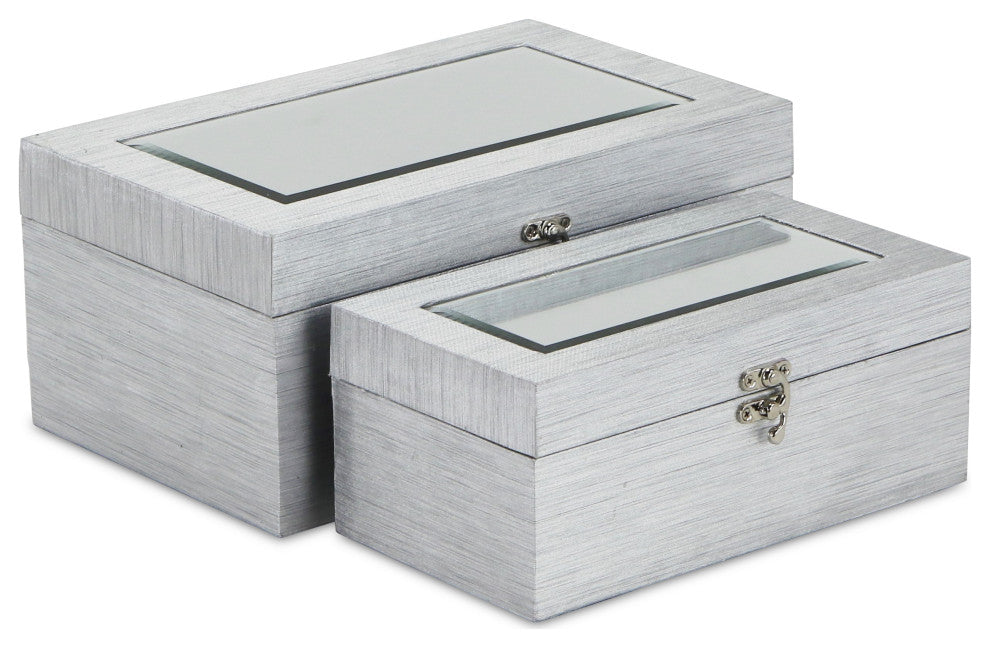 Shimmer Mirror Boxes, Set of 2, Silver