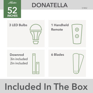52" Donatella Burnished Brass Ceiling Fan, LED Light Kit and Handheld Remote