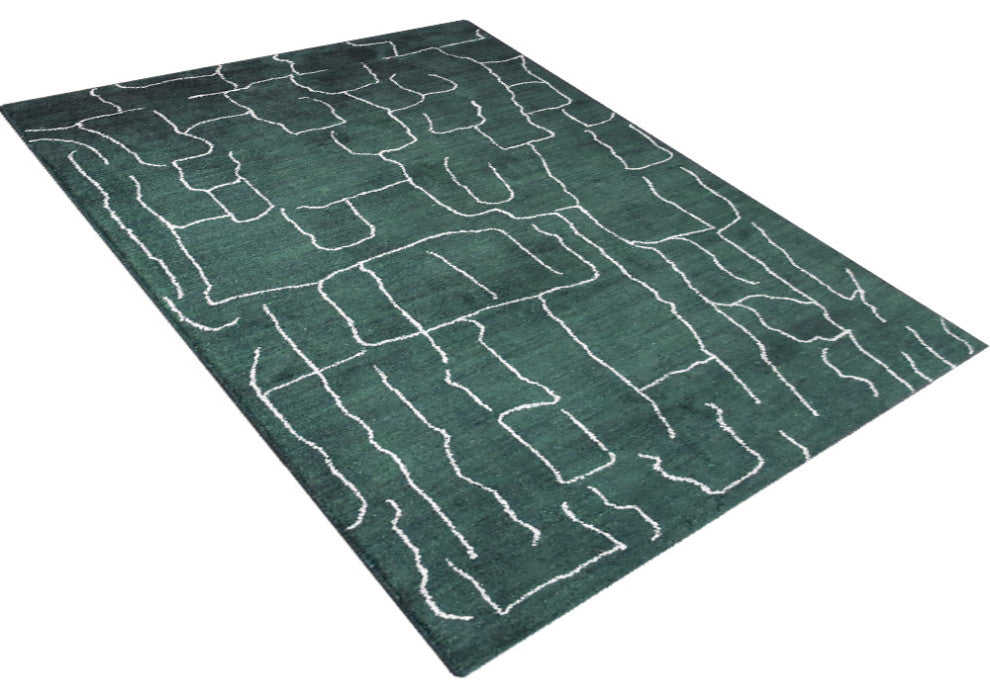 HAND KNOTTED LOOM SILK AREA RUGS-6'x9',Rectangle,Dark Green White,Contemporary