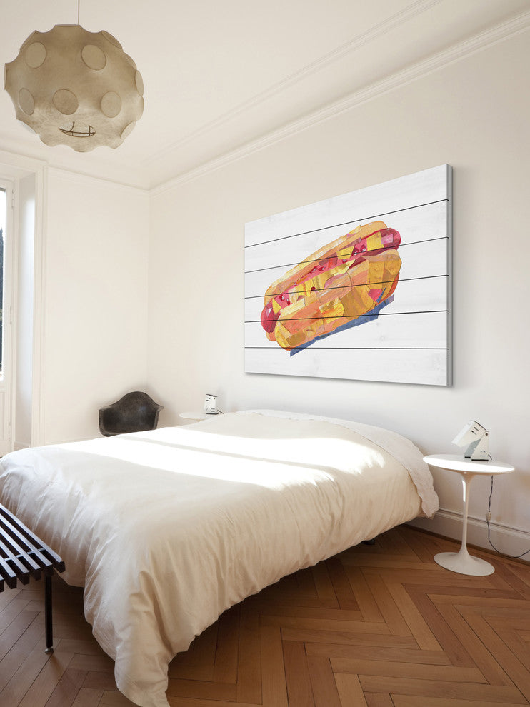 "Hotdog Sensation" Painting Print on White Wood, 45"x30"