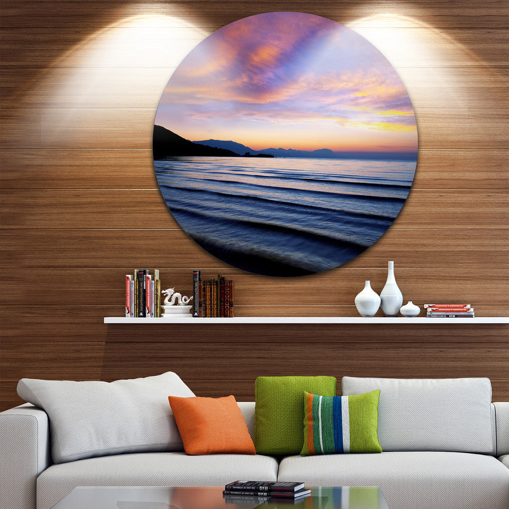 Blue Dramatic Sky Over Layered Waves, Seashore Round Wall Art, 23"