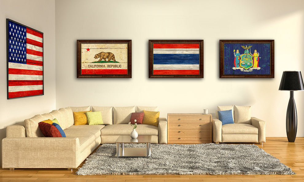 Thailand Country Textured Flag Print With Brown Gold Frame, 19"X27"