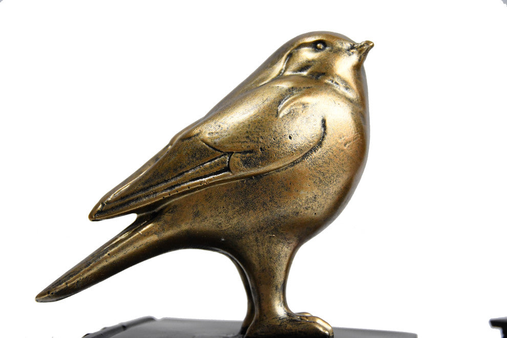 Gold Bird on Book Bookend Pair, Black