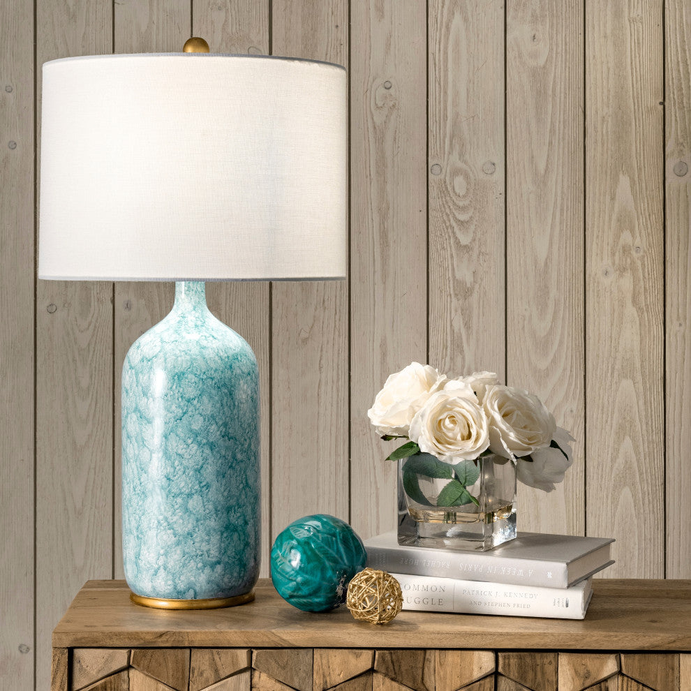 Nuloom 24" Glazed Polyresin Vase Cloth Shade Blue Table Lamp