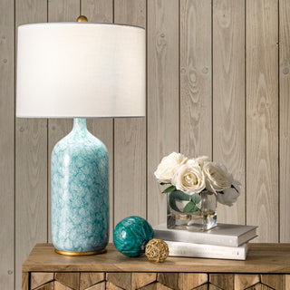 Nuloom 24" Glazed Polyresin Vase Cloth Shade Blue Table Lamp