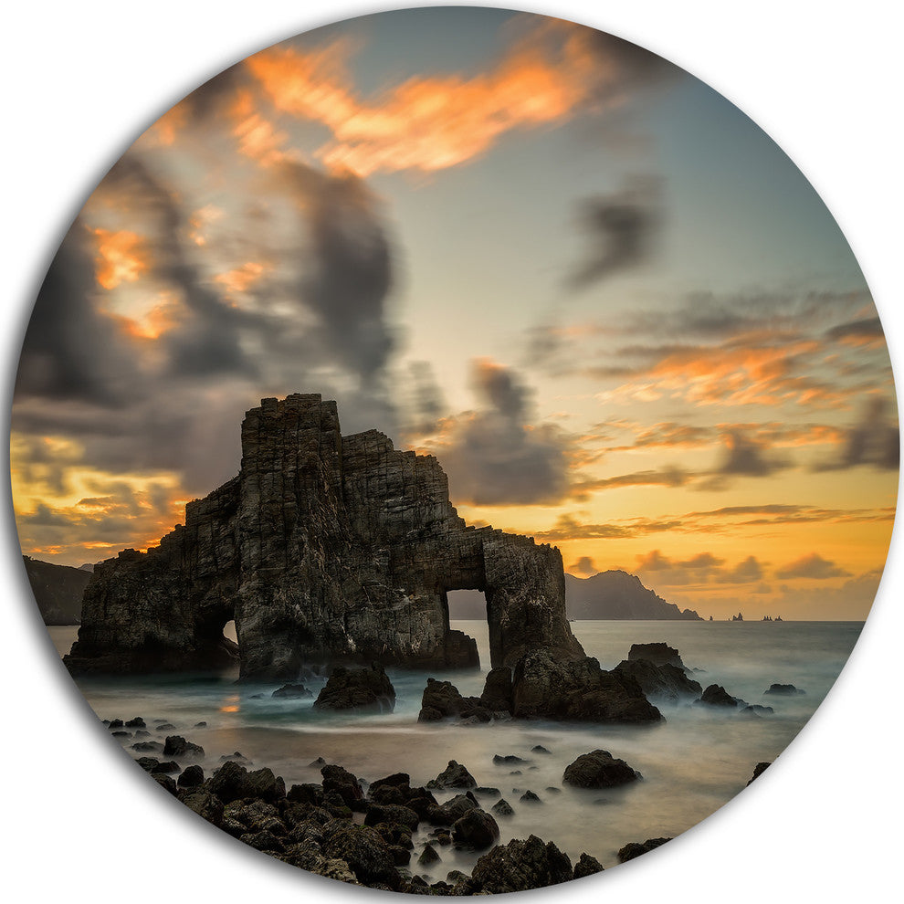 Yellow Atlantic Coast In Spain, Seashore Photo Disc Metal Artwork, 23"