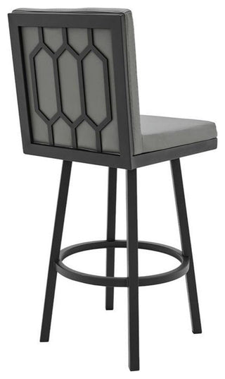Armen Living Rochester 30" Faux Leather Swivel Bar Stool in Gray/Black
