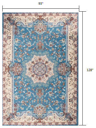 8" x 11" Blue and Cream Embellished Area Rug