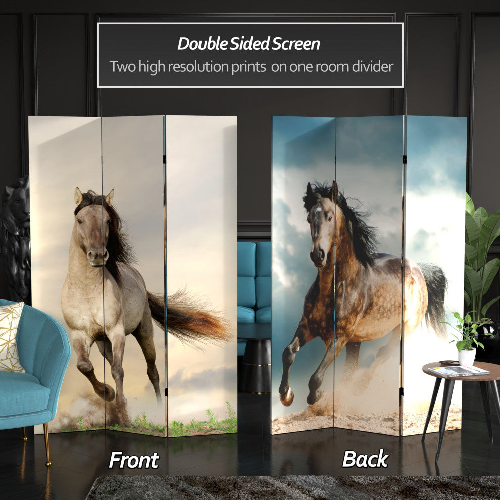 6' Tall Double Sided Galloping Horses Canvas Room Divider