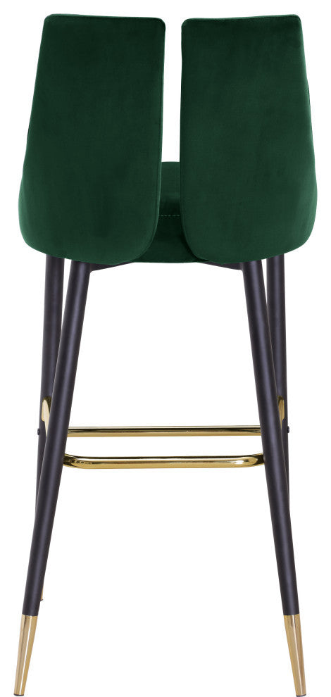 Sleek Velvet Upholstered Bar Stools With Matte Black Metal Legs, Set of 2, Green