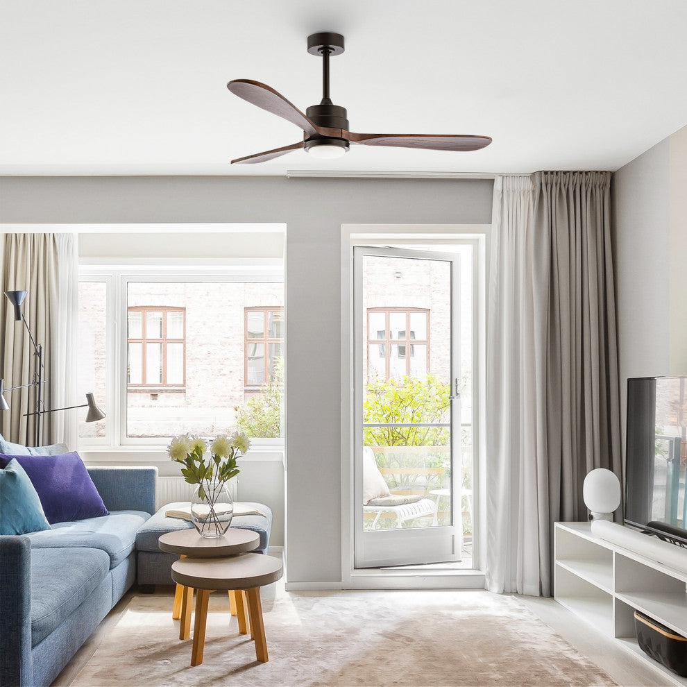 52" 3-Blade LED Ceiling Fan With Remote Control and Light Kit, Natural Bronze