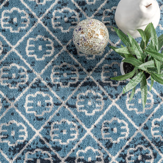 Nuloom Prestyn Machine Washable Faded Tribal Trellis Area Rug, Aqua 3'3"x5'