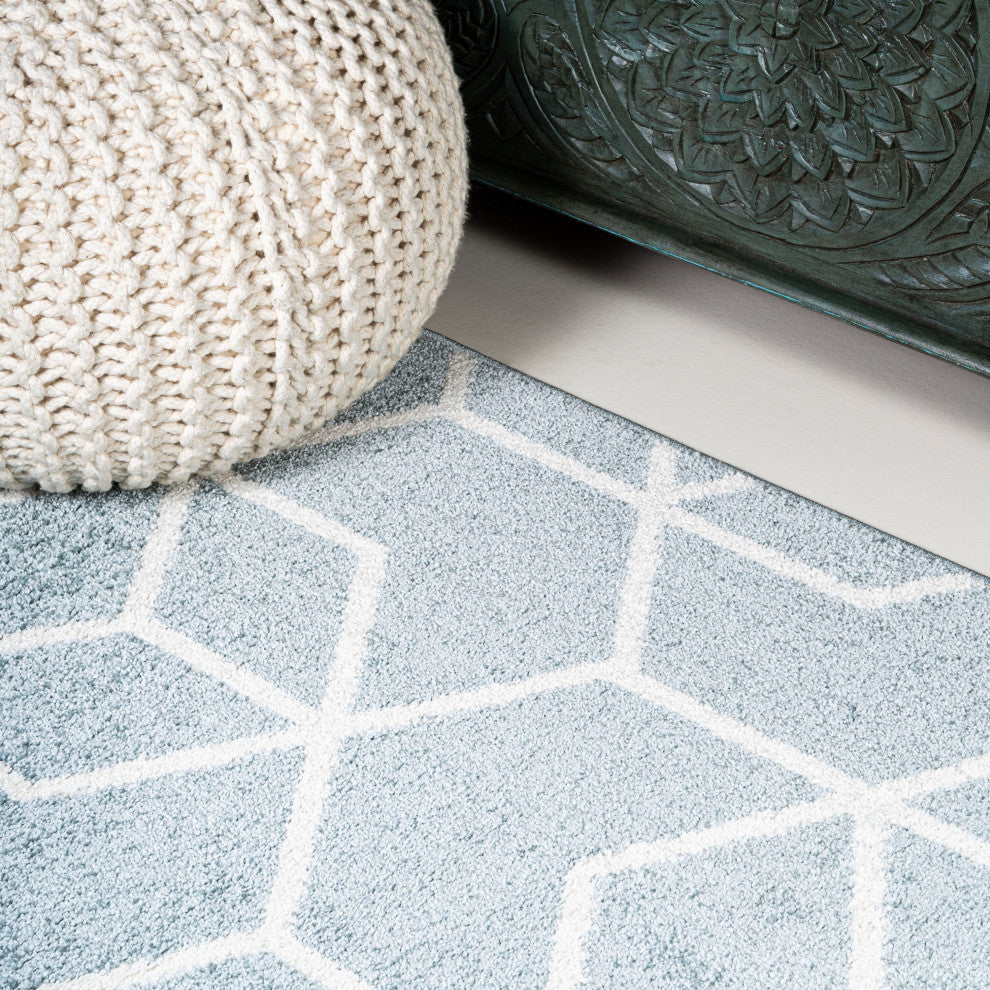 Tumbling Blocks Modern Geometric Light Blue/White 4'x6' Area Rug