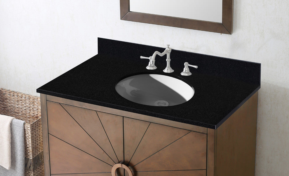 36" Antique Coffee Sink Vanity With Wlf6068 Top, No Faucet