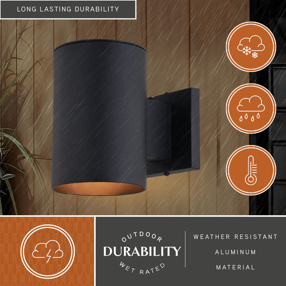 Chiasso Aluminum Cylinder 1 Light Dusk to Dawn Black Outdoor Wall Lantern