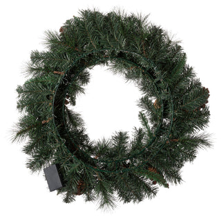 24"D Pre-Lit Glittered Pine Cone Christmas Wreath With Warm White LED Light