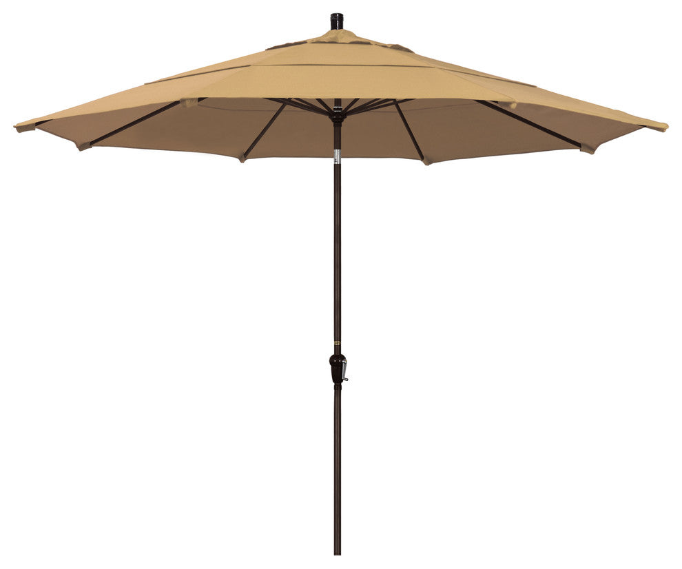 11' Bronze Auto-Tilt Crank Aluminum Umbrella, Champagne Olefin