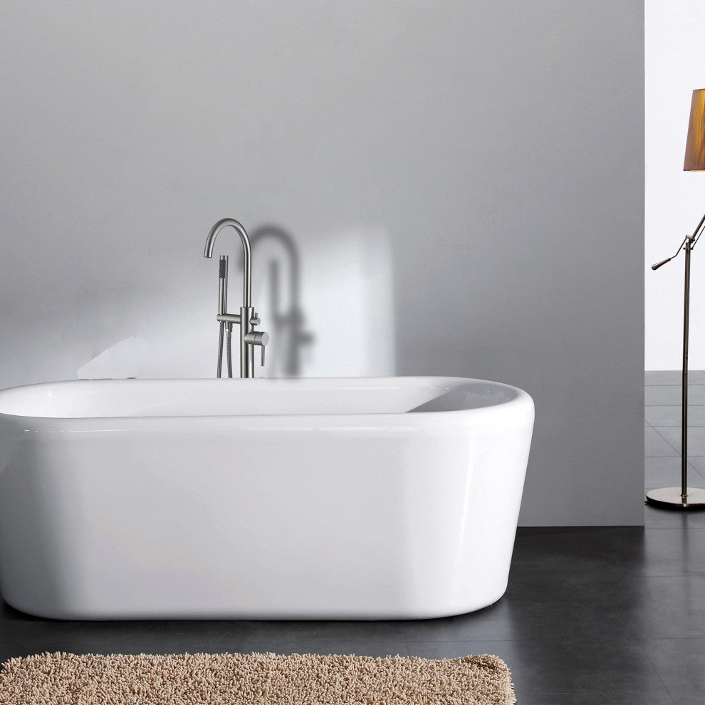 Floor Mounted Stainless Steel Handle Bathtub Faucet, Handheld, Brush Nickel