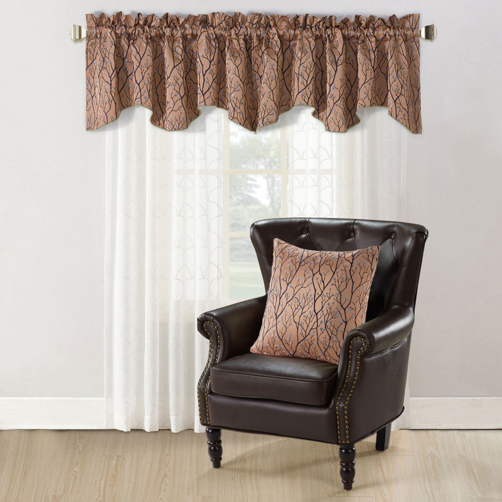 Branch Jacquard Valance and Pillow Shell Sets , Rose, 20" X 20" / 56" X 19"