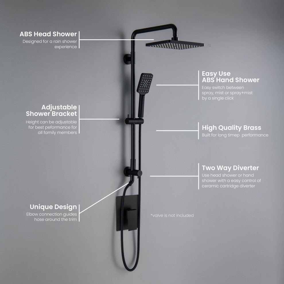 Cube Shower Column With Dual Function Shower Head, Matte Black