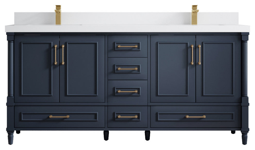 Aberdeen 72 Double Sink Bath Vanity Hale Navy Blue 2" White Quartz