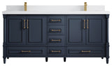 Aberdeen 72 Double Sink Bath Vanity Hale Navy Blue 2" White Quartz