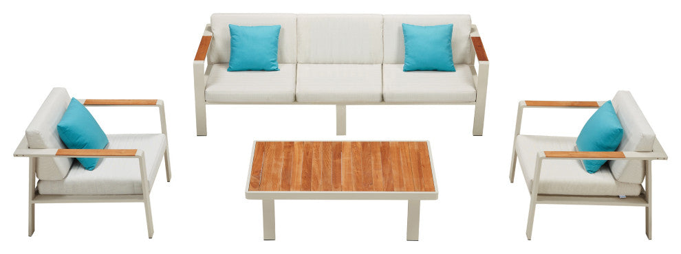 HIGOLD 6801 Nofi  4 Pieces Teak Outdoor Conversation Set with Blue Pillow , Alu