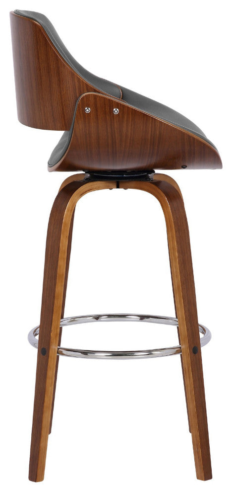 26" Leatherette and Wooden Swivel Barstool, Brown and Gray