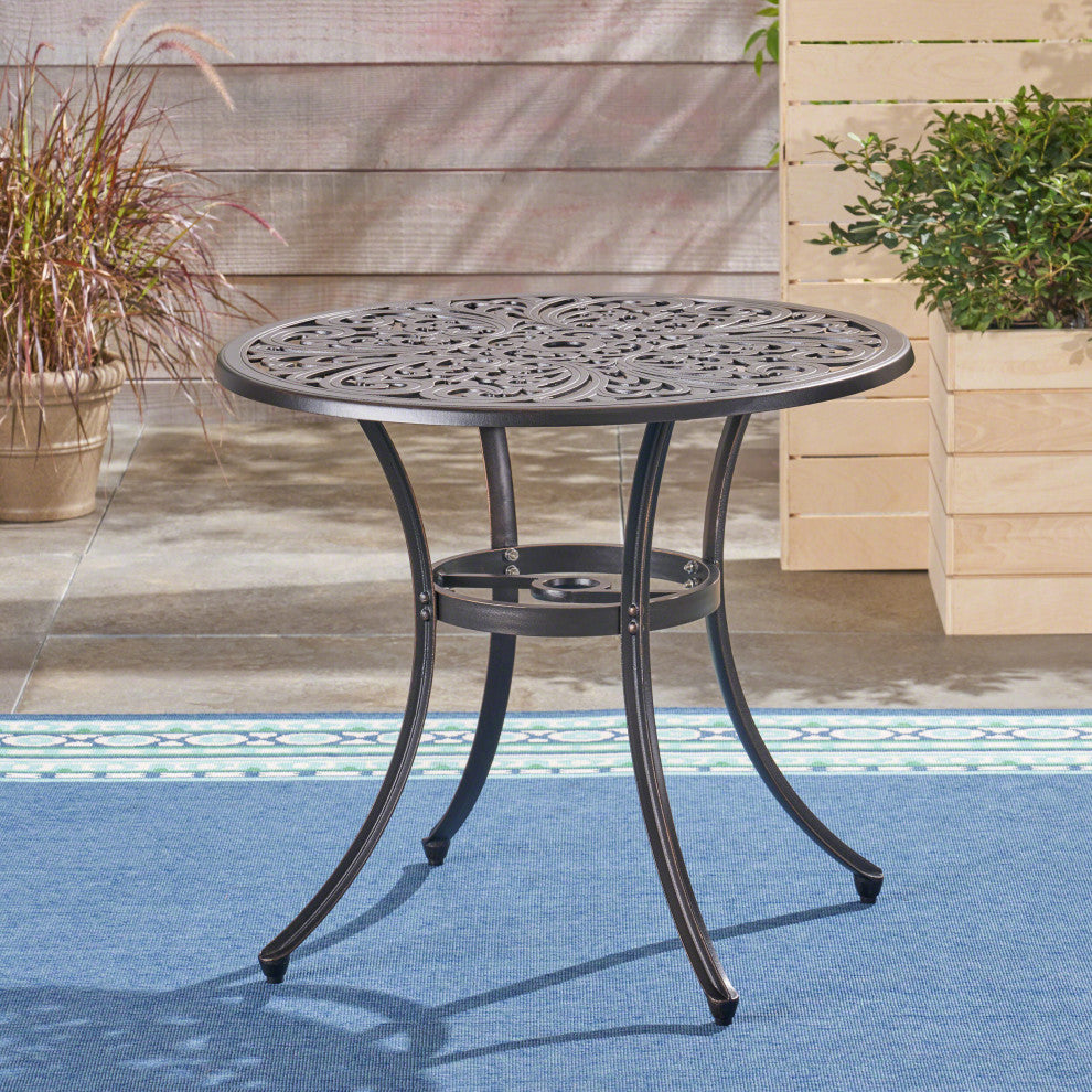 GDF Studio 5-Piece Zona Outdoor Cast Aluminum Dining Set, Shiny Copper