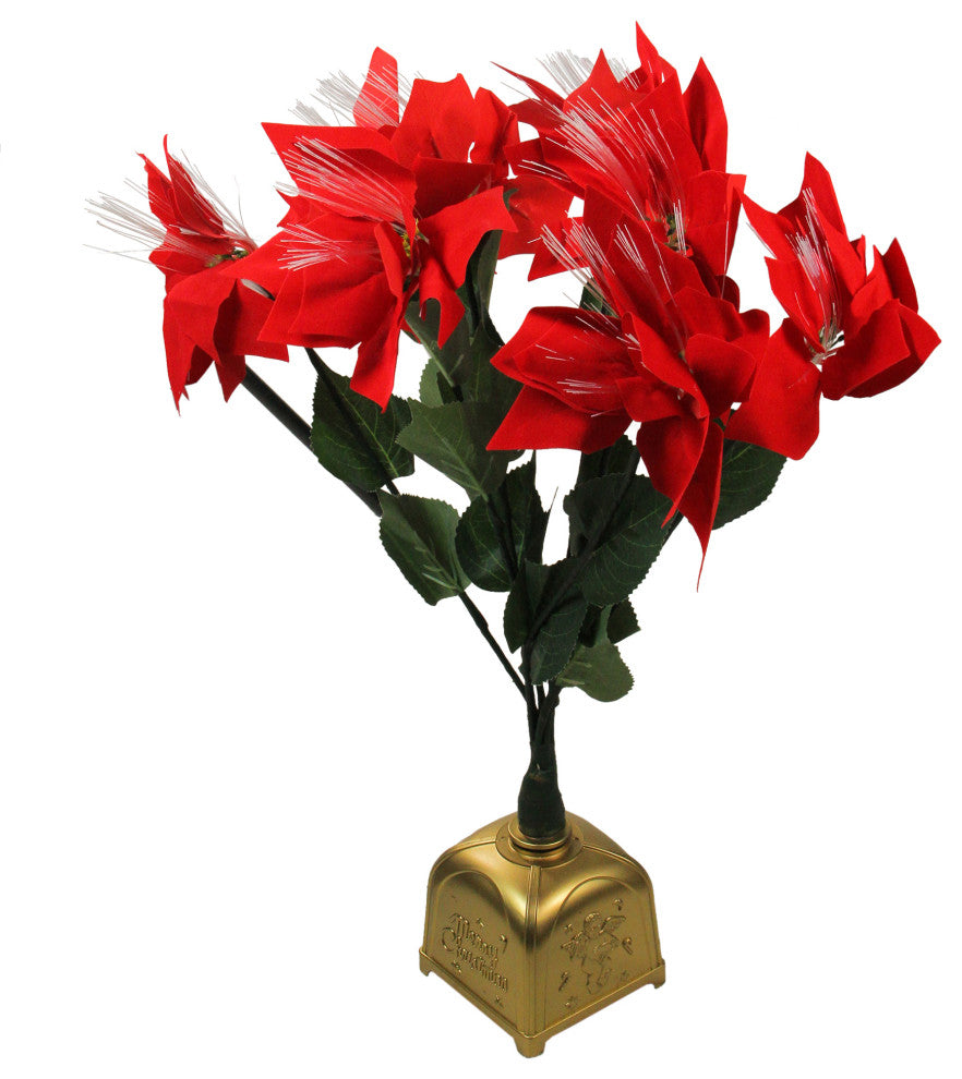 20" Red and Green Pre-Lit Fiber Optic Poinsettia Artificial Christmas Plant