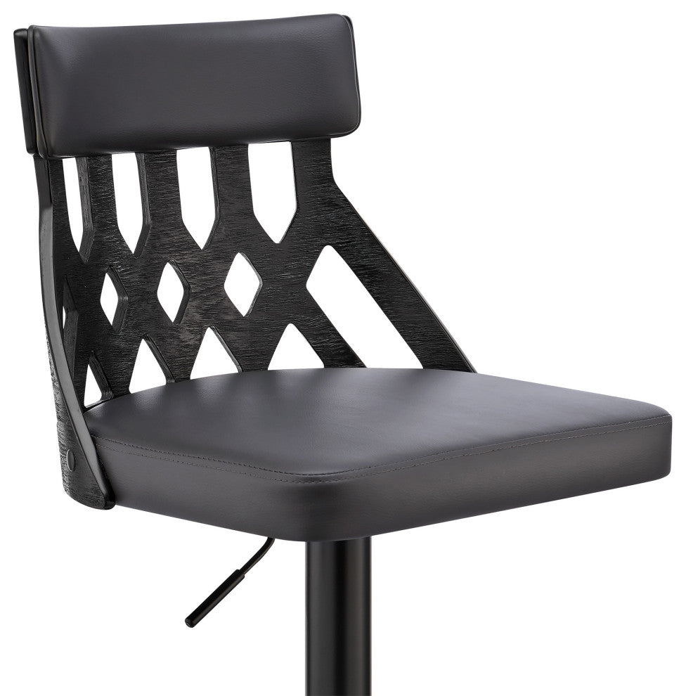 Adjustable Gray Faux Leather and Black Lattice Bar Stool