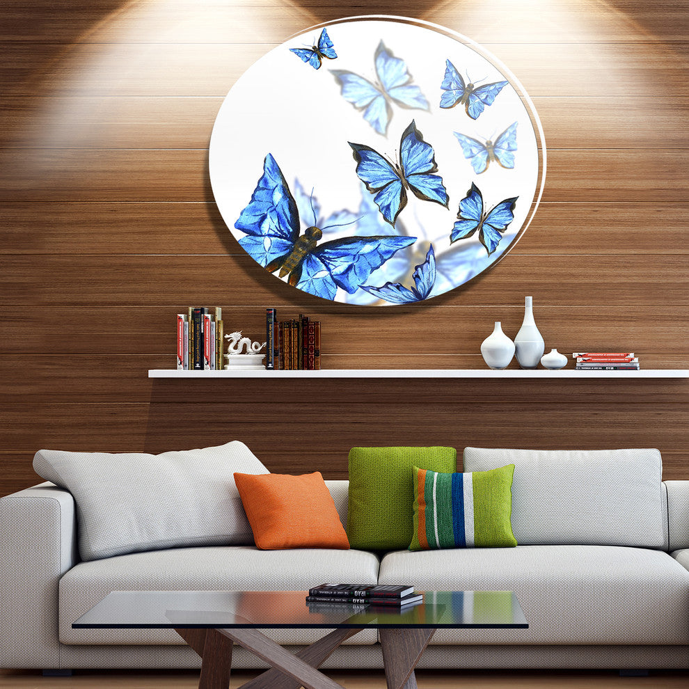 Watercolor Butterflies On White, Floral Wall Round Metal Wall Art, 11"