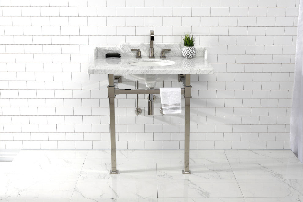 Kingston Brass LMS36MOQ6 36" Carrara Marble Console Sink, Legs