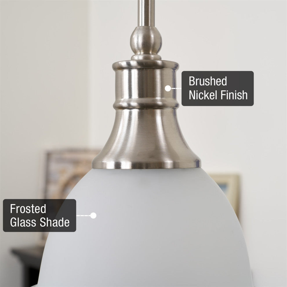Kira Home Ellie 8" Adjustable Pendant Light, Frosted Glass Shade, Brushed Nickel