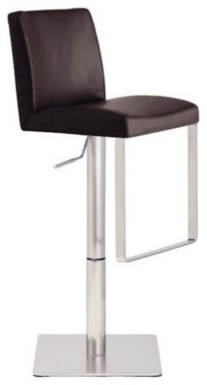 Valencia Leather Adjustable Bar Stool, Satin Stainless Steel Frame, Brown