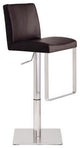 Valencia Leather Adjustable Bar Stool, Satin Stainless Steel Frame, Brown