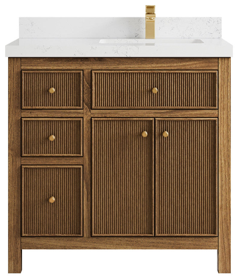 Sonoma Teak 36 Right Offset Bath Vanity in Dark Natural with 2" Empira Quartz