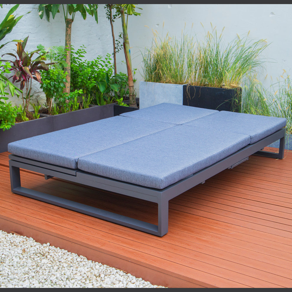 LeisureMod CLBL-82BU Chelsea Convertible Lounge Reclining Double Chaise Cushions