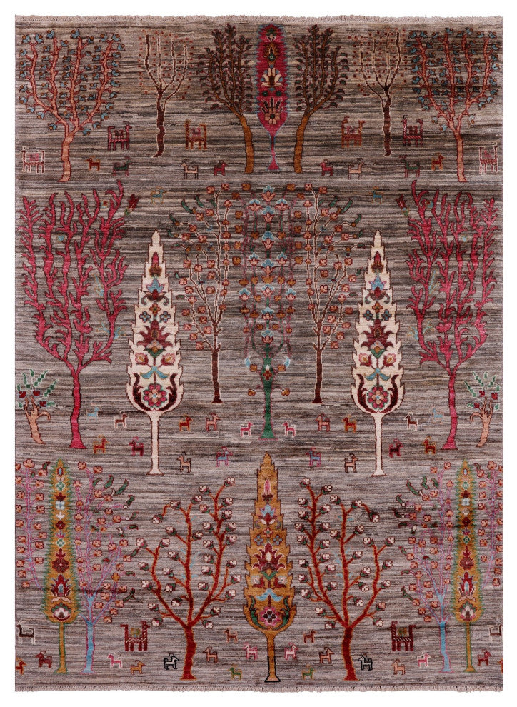 Tribal Persian Gabbeh Hand Knotted Rug 4' 10" X 6' 8" Q5306
