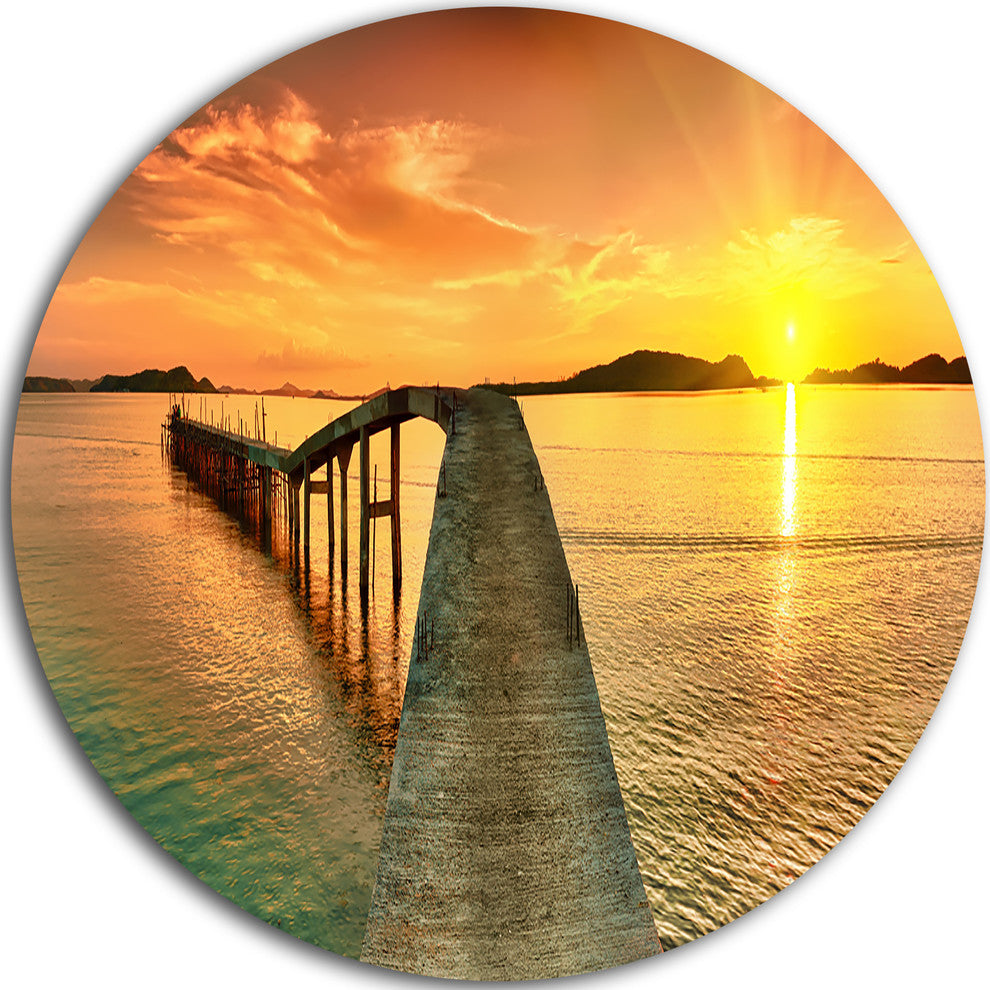 Sunset Over Pier Panorama, Photography Round Wall Art, 38"