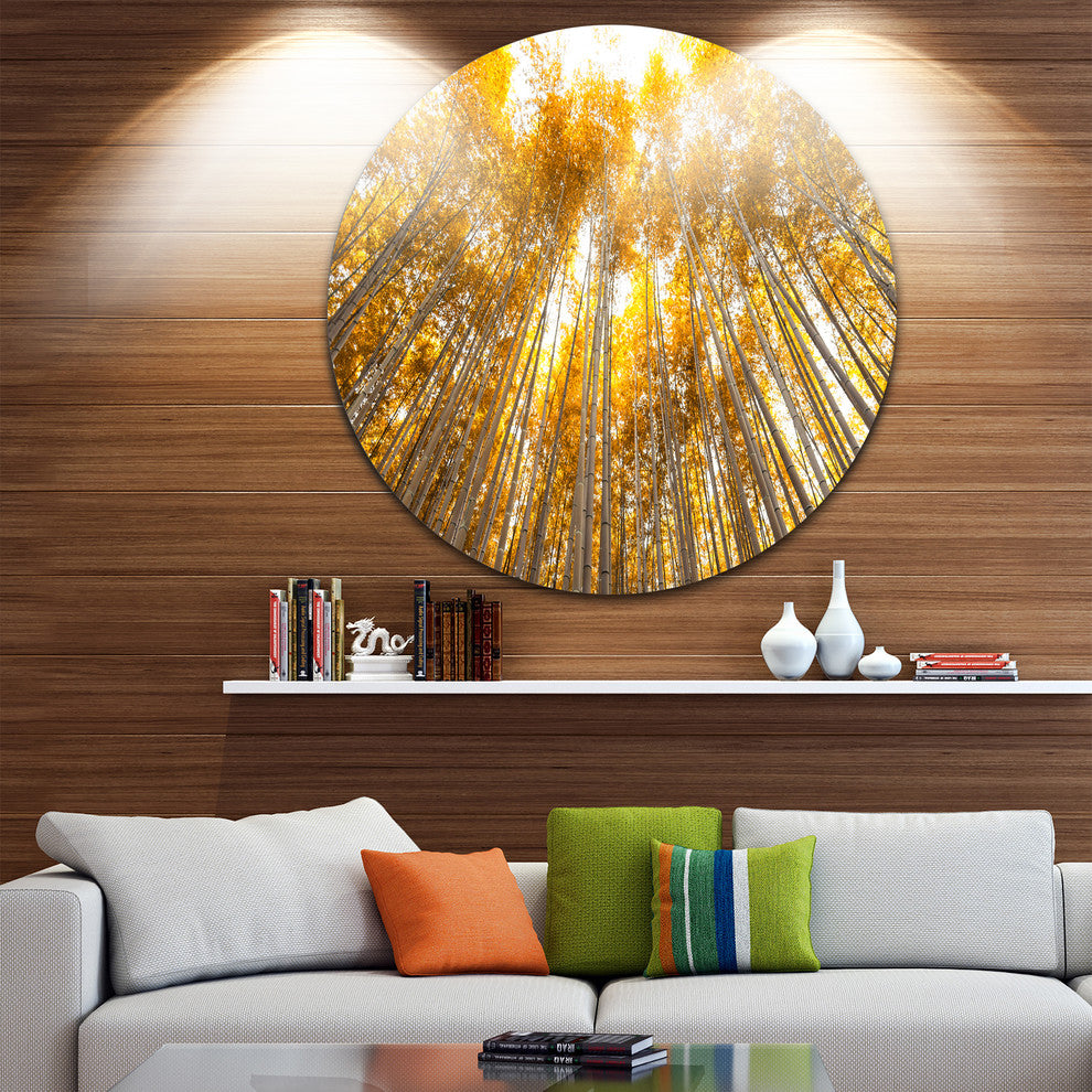 Autumn Bamboo Grove In Yellow, Forest Round Wall Art, 36"