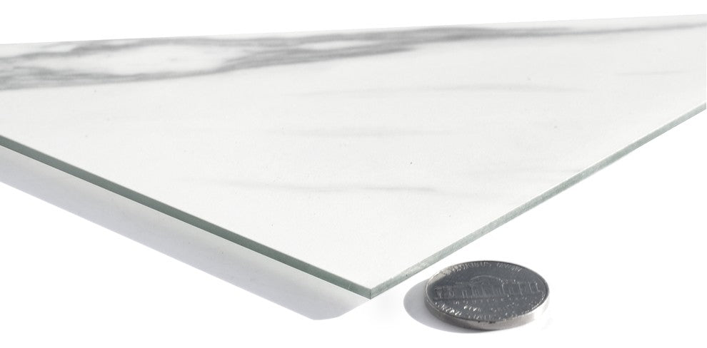 Nature 7" x 7" Glass Triangle Tile in Carrara White